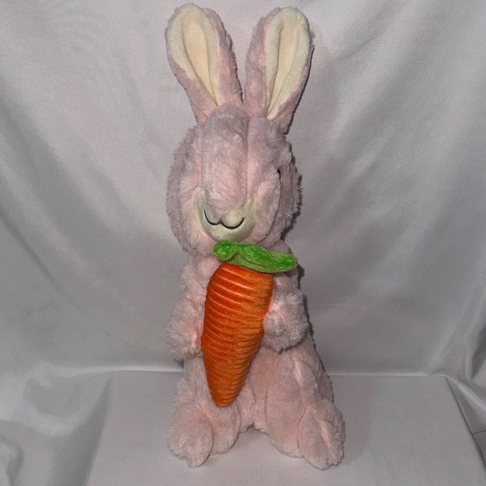 12” Anico Fluffy Pink Easter Bunny Rabbit With Carrot & Squeaker Dog Toy NWOT